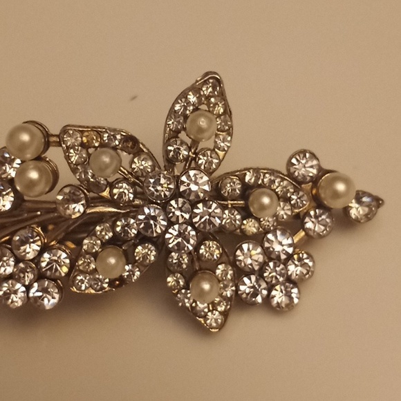 Vintage Bridal Reinstone Pearls Hair Wedding Prom Barrett main image 12